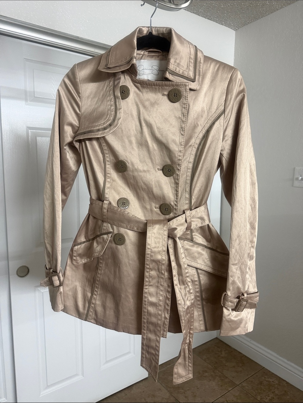 Women's Beige Double-Breasted Trench Coat with Belt